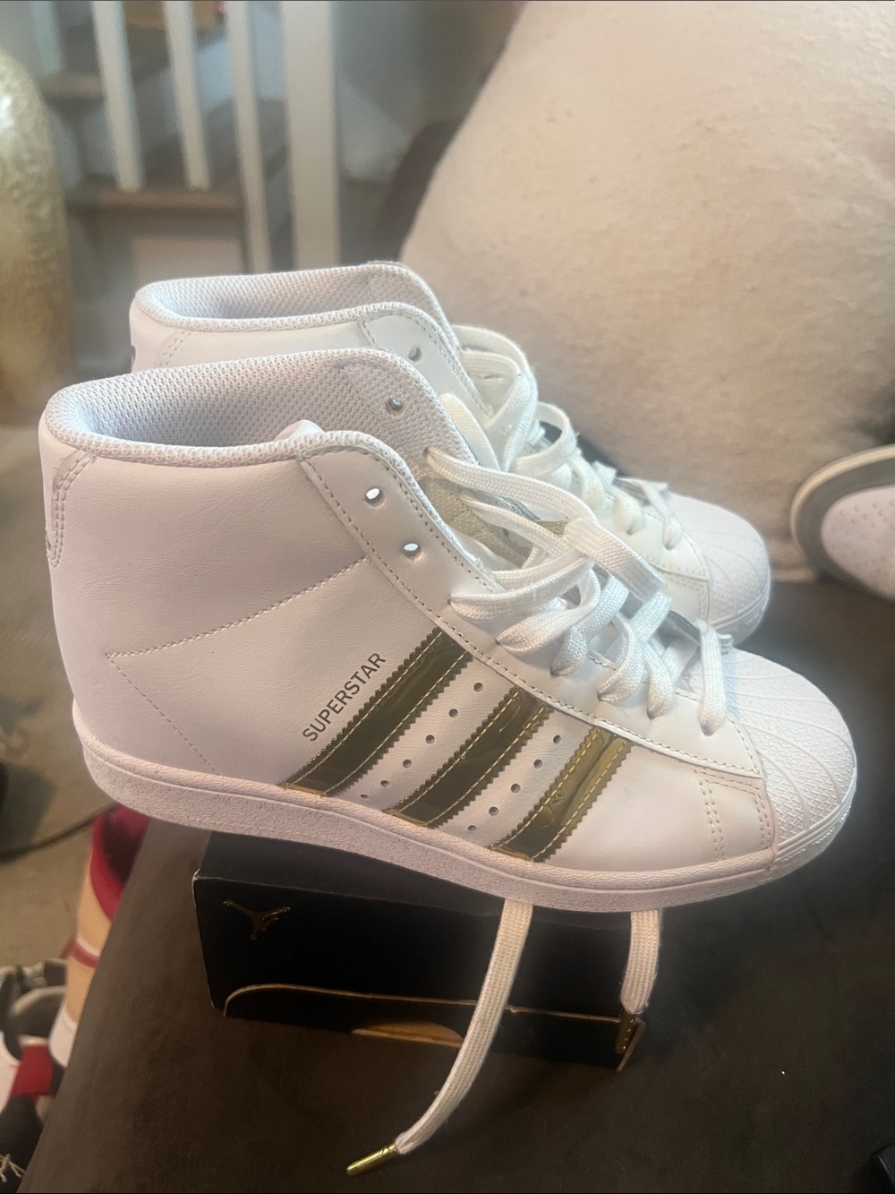 adidas White Sneakers with Gold Accents - Picture 2 of 4
